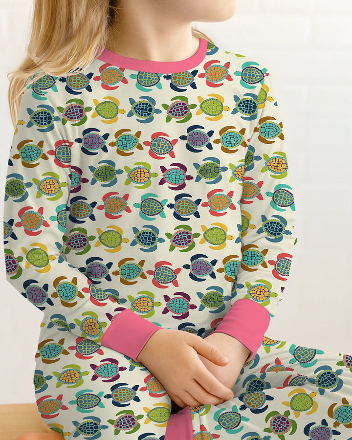 Happy Turtle Parade Bamboo Two Piece Long Sleeve Pajama Set