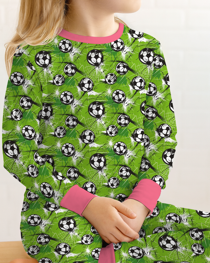 Green Soccer Energy Bamboo Two Piece Long Sleeve Pajama Set
