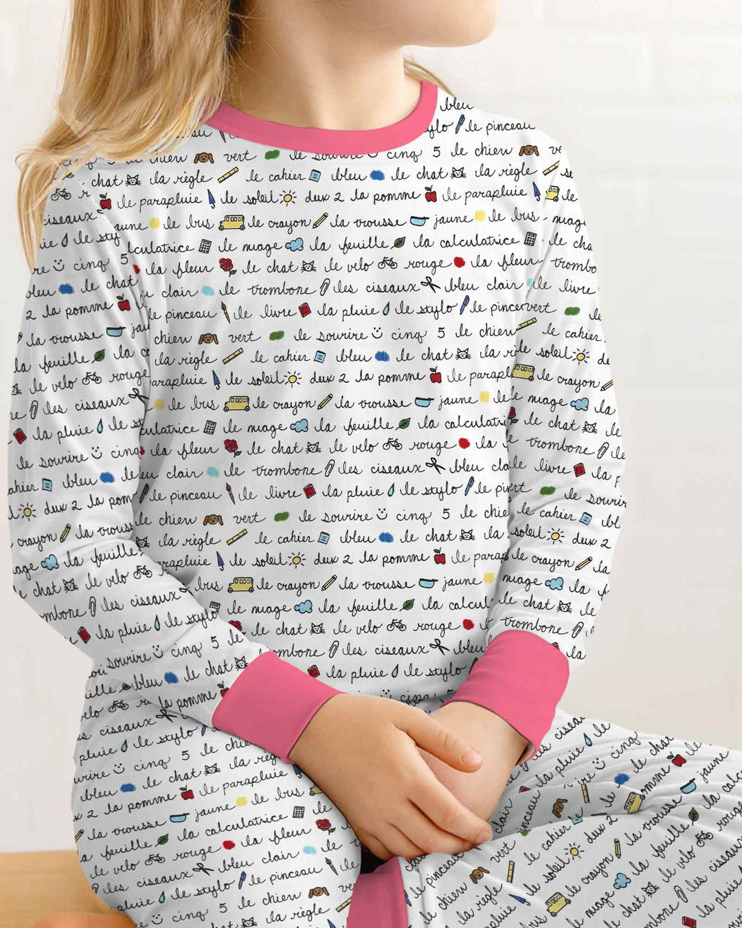 French Classroom Notes Bamboo Two Piece Long Sleeve Pajama Set