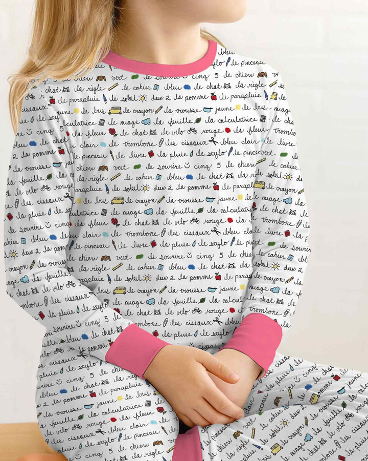 French Classroom Notes Bamboo Two Piece Long Sleeve Pajama Set