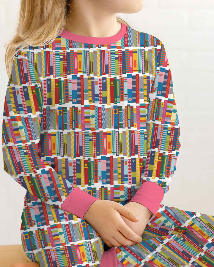 Rainbow Bookshelf Bamboo Two Piece Long Sleeve Pajama Set