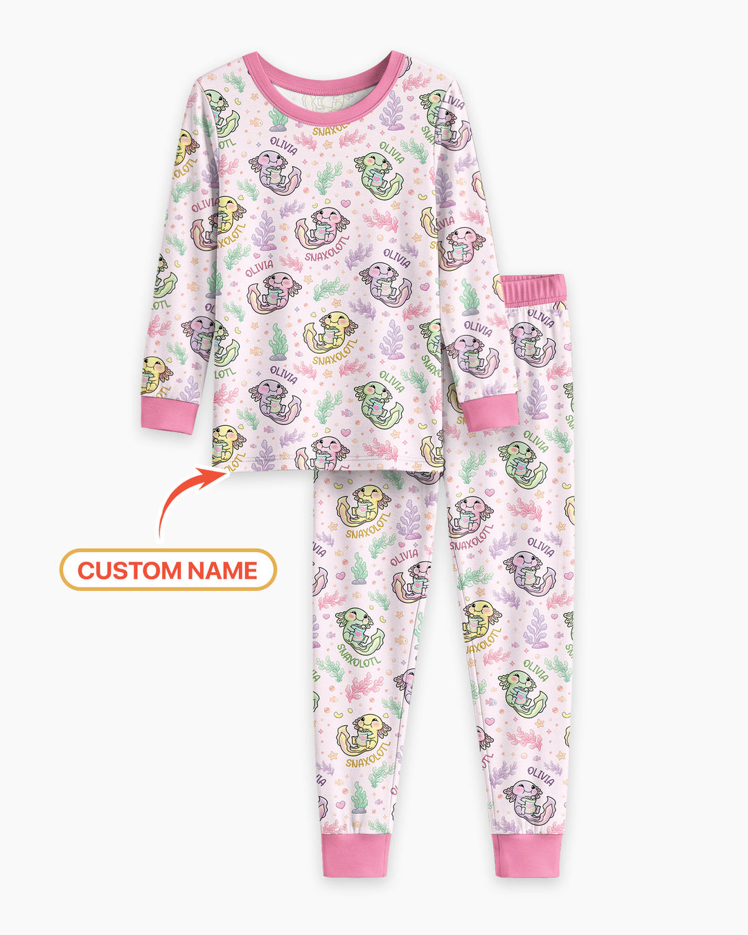 Snaxolotl Custom Name Bamboo Two Piece Long Sleeve Pajama Set