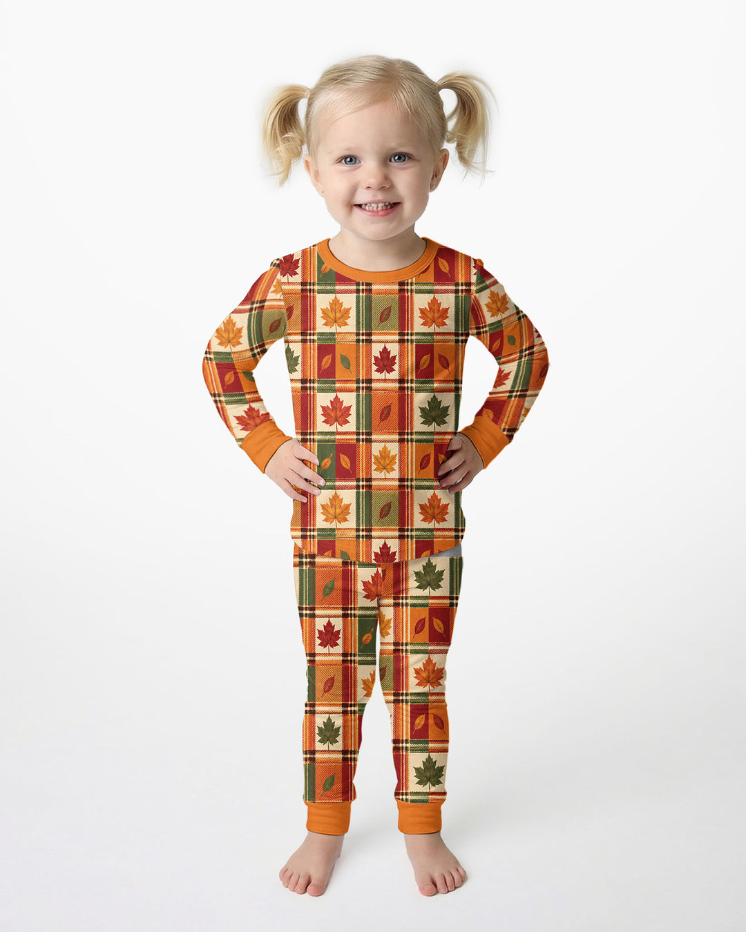 Maple Leaf Fall Vintage Plaid Bamboo Two Piece Long Sleeve Pajama Set