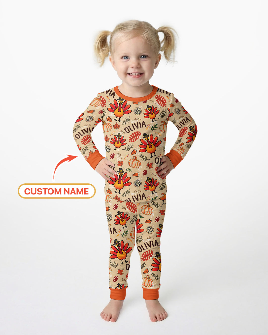 Thanksgiving Turkey Pattern Bamboo Two Piece Long Sleeve Pajama Set