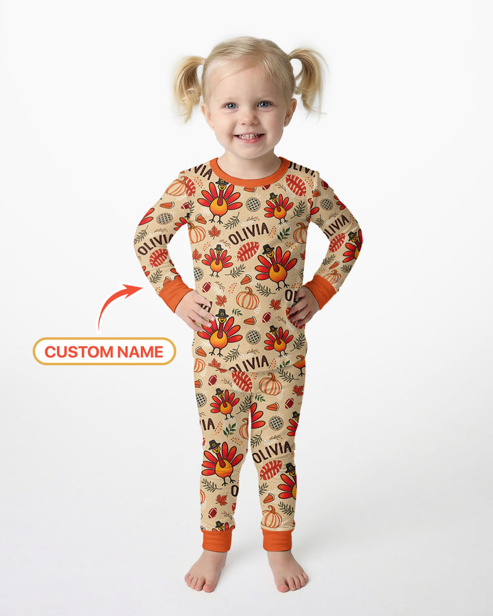 Thanksgiving Turkey Pattern Bamboo Two Piece Long Sleeve Pajama Set