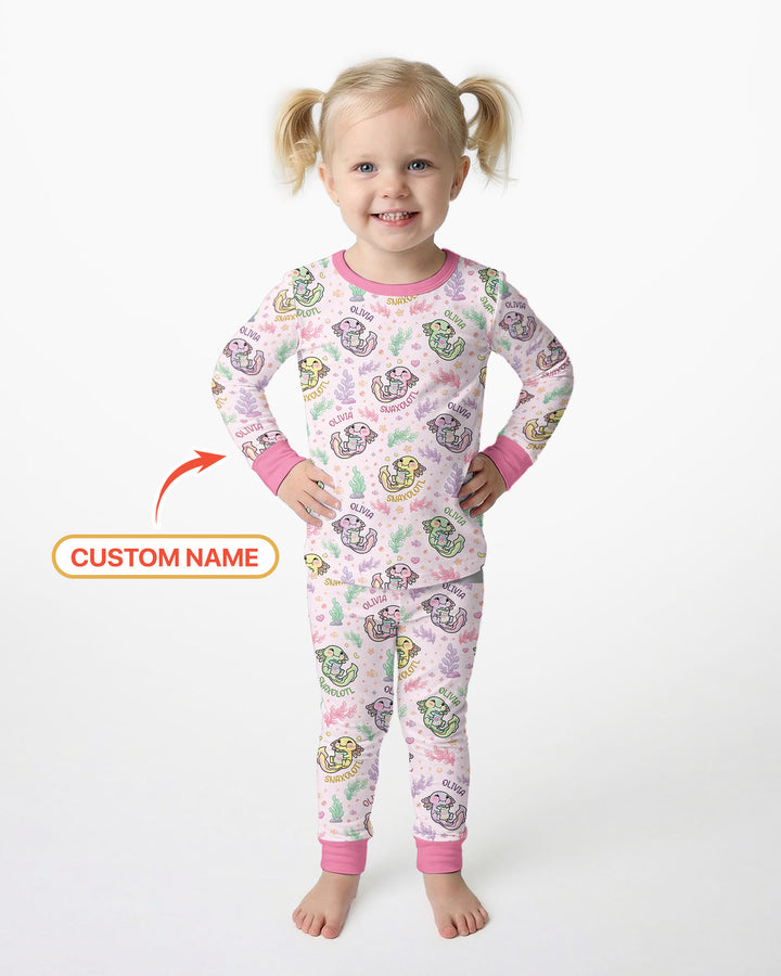 Snaxolotl Custom Name Bamboo Two Piece Long Sleeve Pajama Set