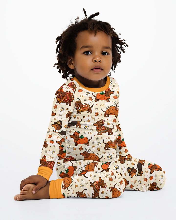 Thanksgiving Dachshund Bamboo Two Piece Long Sleeve Pajama Set