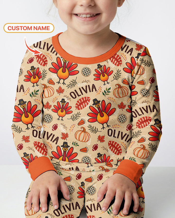 Thanksgiving Turkey Pattern Bamboo Two Piece Long Sleeve Pajama Set