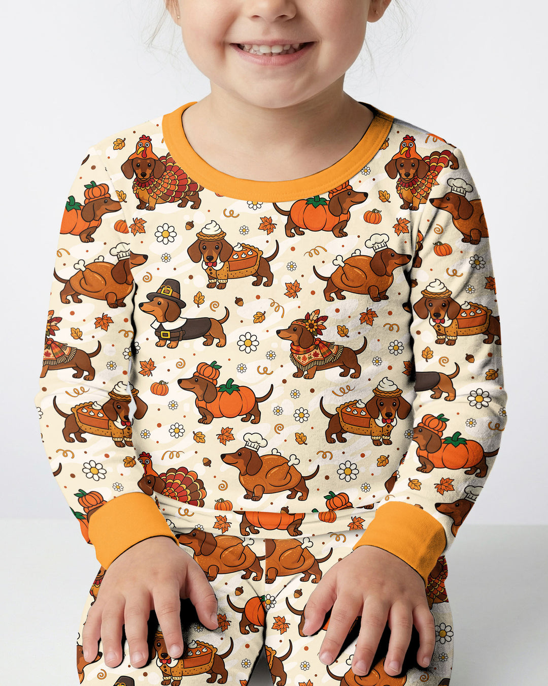 Thanksgiving Dachshund Bamboo Two Piece Long Sleeve Pajama Set