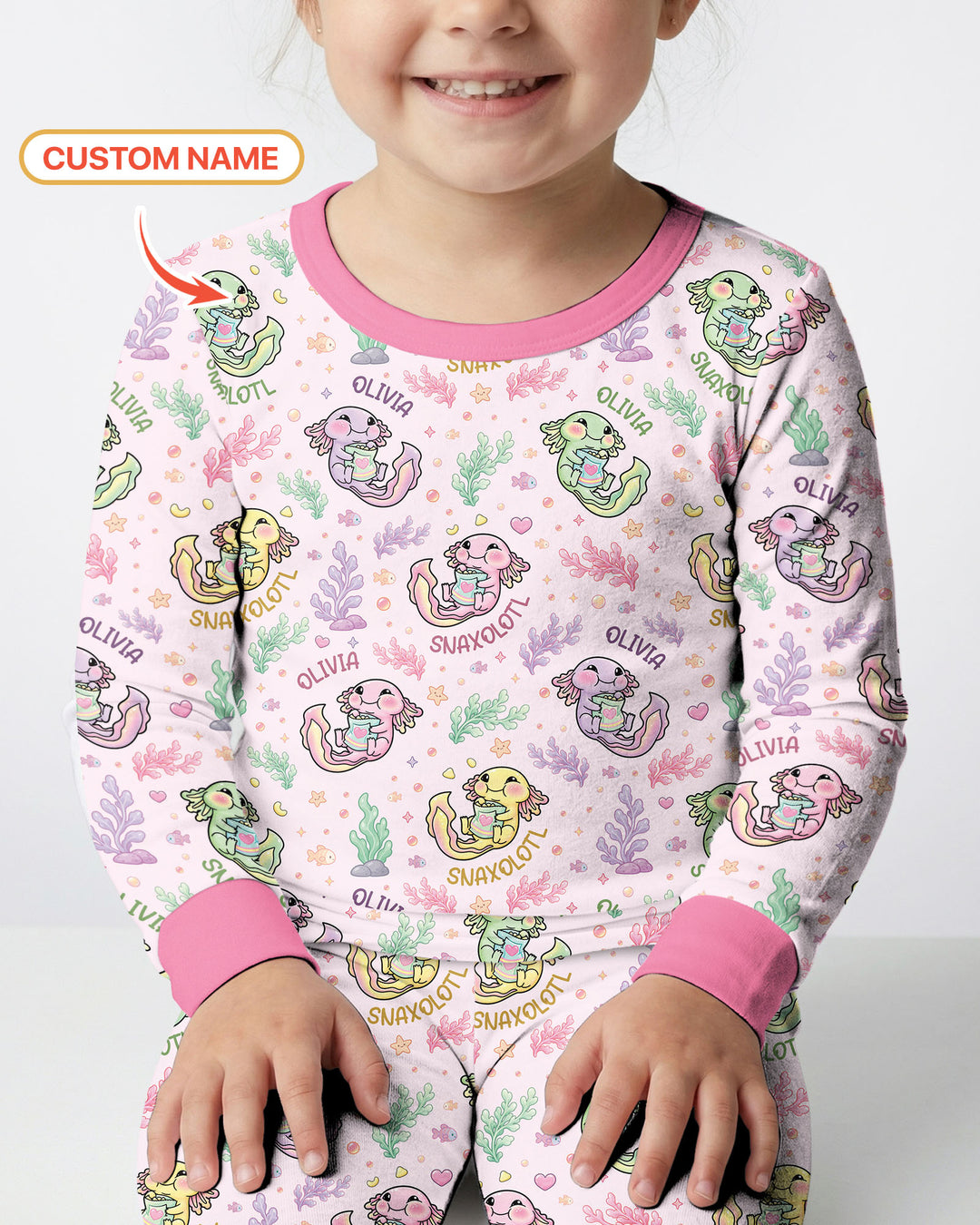 Snaxolotl Custom Name Bamboo Two Piece Long Sleeve Pajama Set