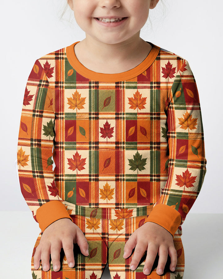 Maple Leaf Fall Vintage Plaid Bamboo Two Piece Long Sleeve Pajama Set