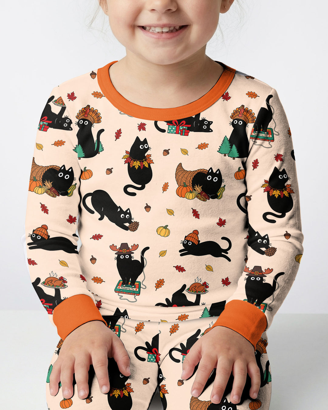 Cozy Cat On Thanksgiving Bamboo Two Piece Long Sleeve Pajama Set
