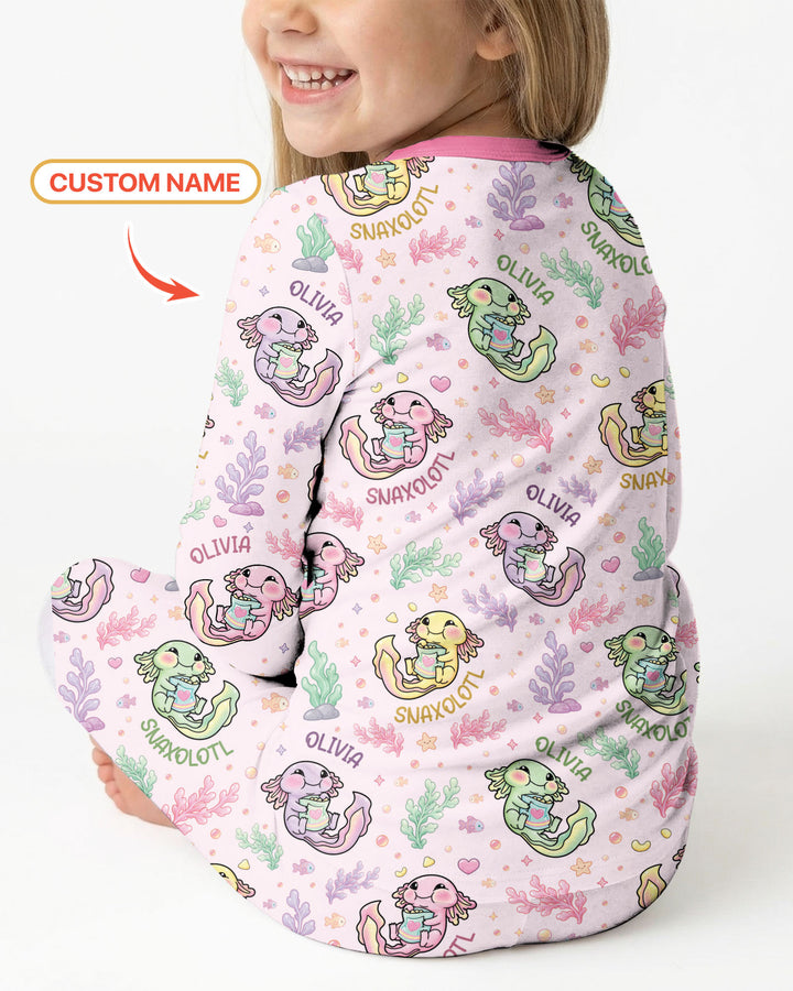 Snaxolotl Custom Name Bamboo Two Piece Long Sleeve Pajama Set