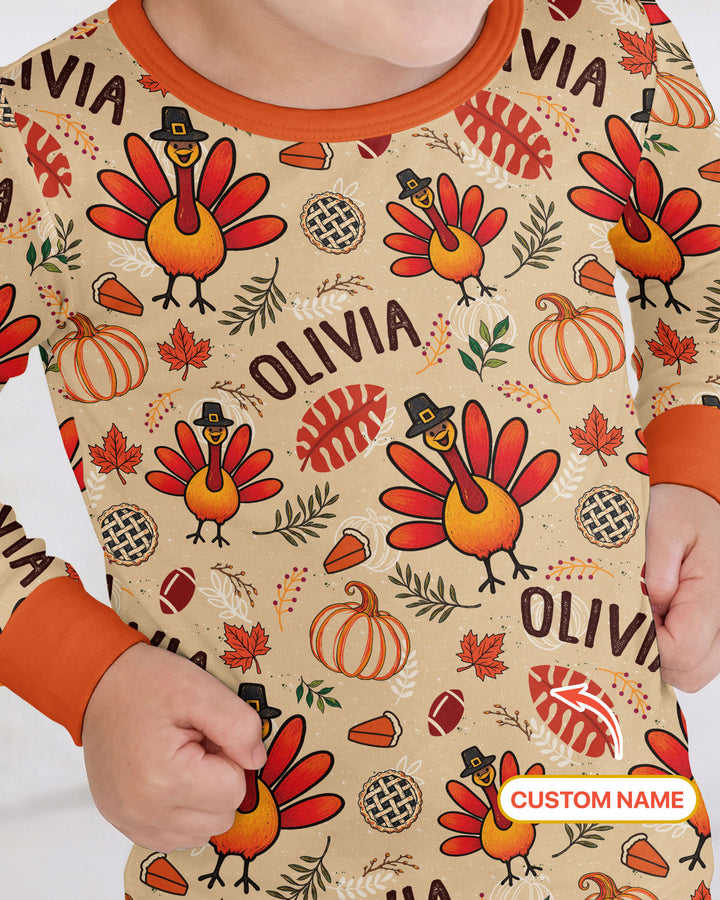 Thanksgiving Turkey Pattern Bamboo Two Piece Long Sleeve Pajama Set