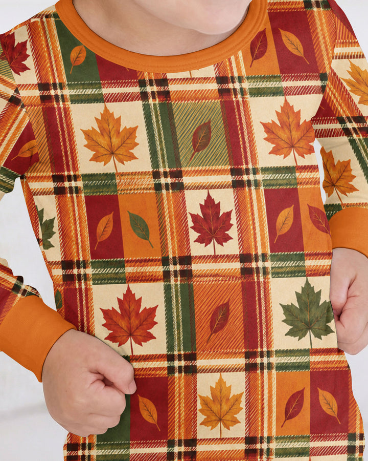 Maple Leaf Fall Vintage Plaid Bamboo Two Piece Long Sleeve Pajama Set