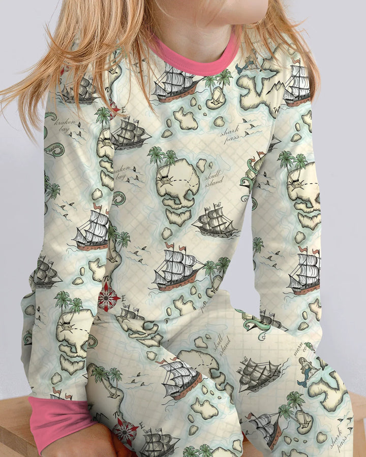 Pirate Treasure Map Quest  Bamboo Two Piece Long Sleeve Pajama Set