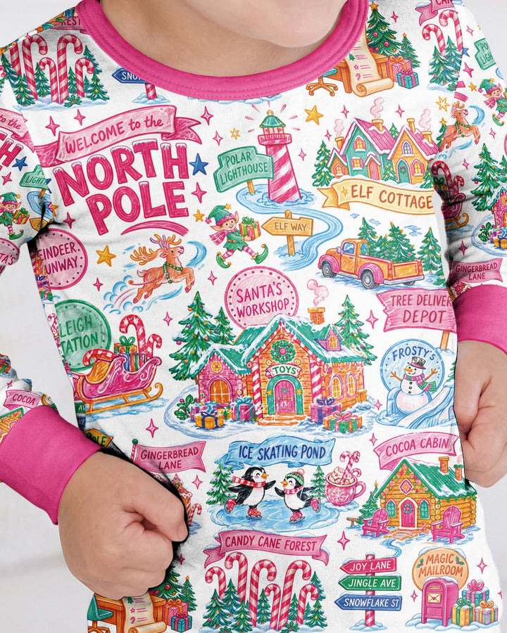 Retro North Pole Bamboo Two Piece Long Sleeve Pajama Set