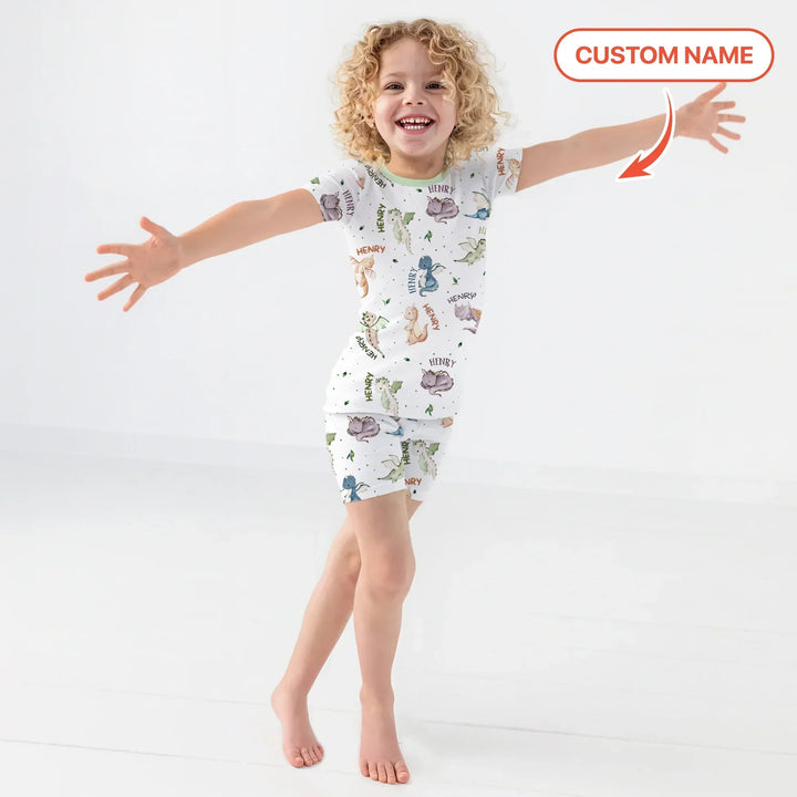 Sweet Baby Dragons Custom Name Bamboo Two Piece Short Sleeve Shorts Pajama Set