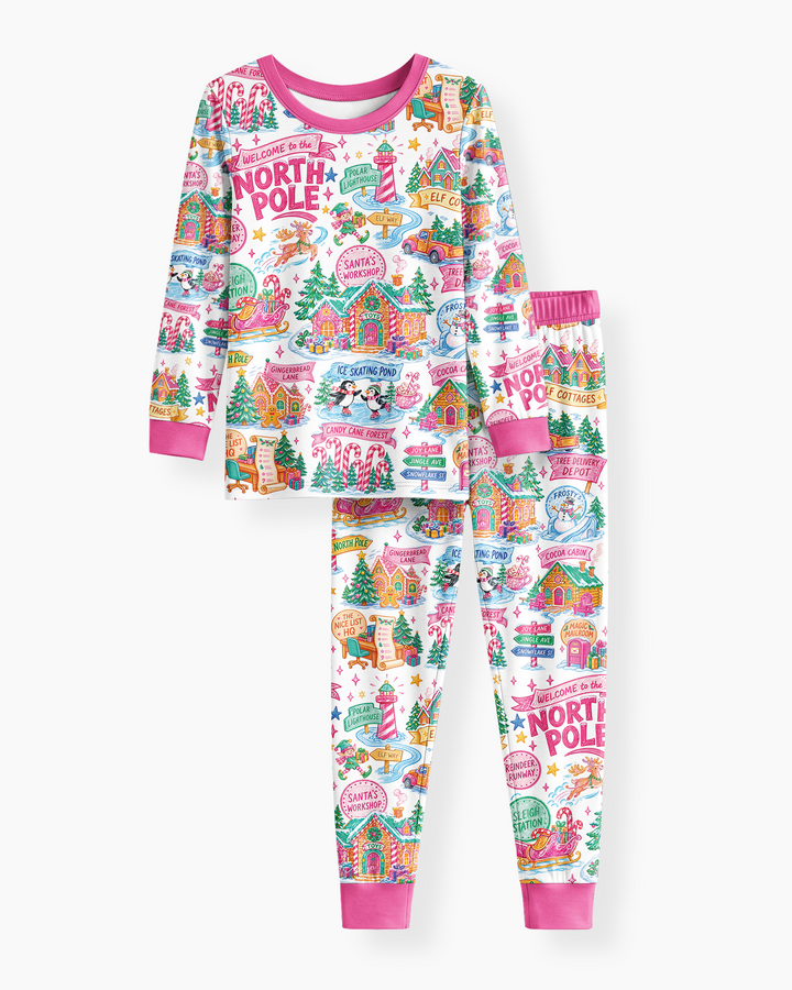 Retro North Pole Bamboo Two Piece Long Sleeve Pajama Set