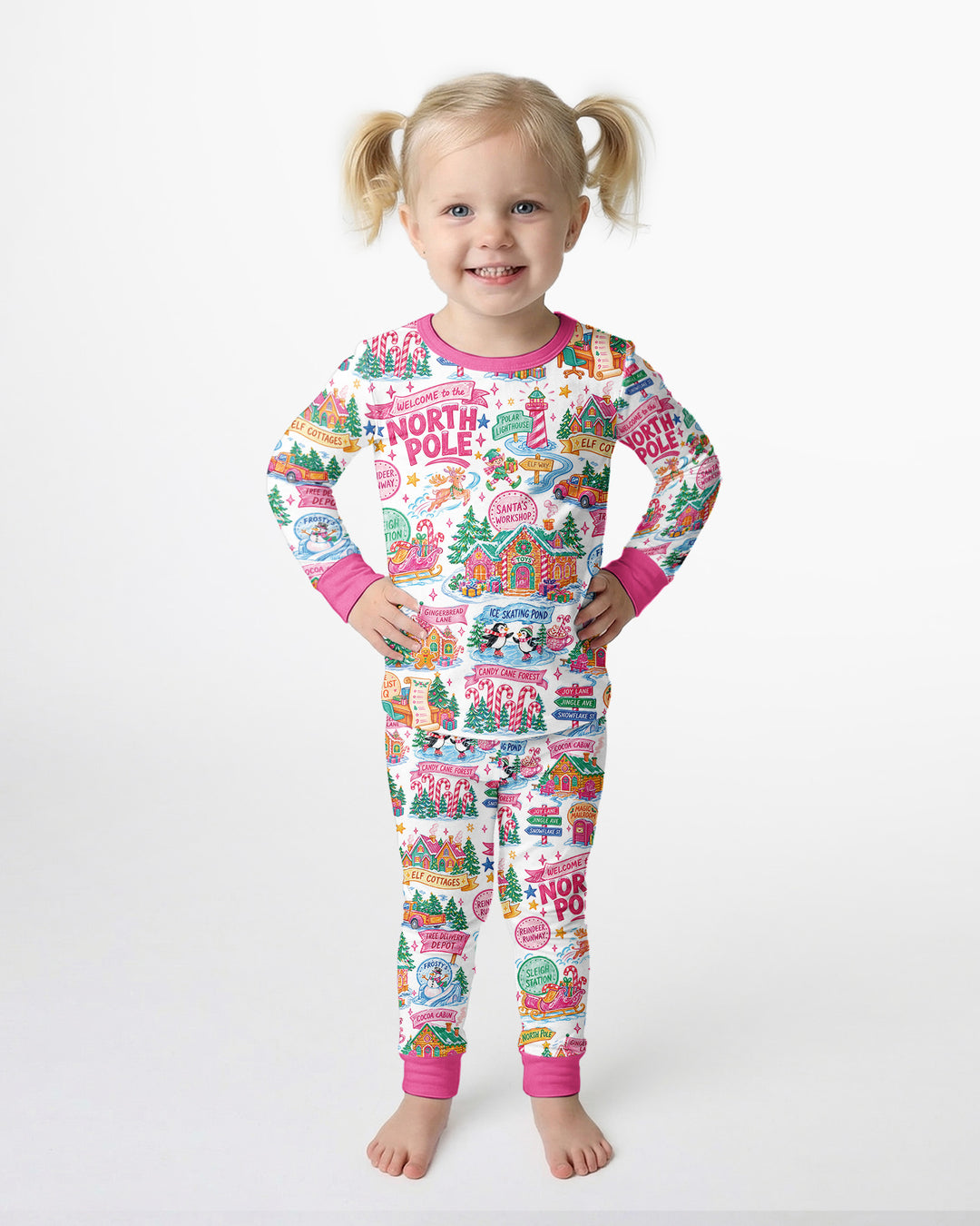 Retro North Pole Bamboo Two Piece Long Sleeve Pajama Set