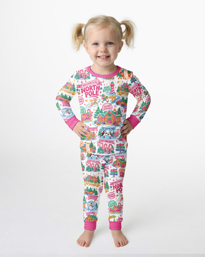 Retro North Pole Bamboo Two Piece Long Sleeve Pajama Set