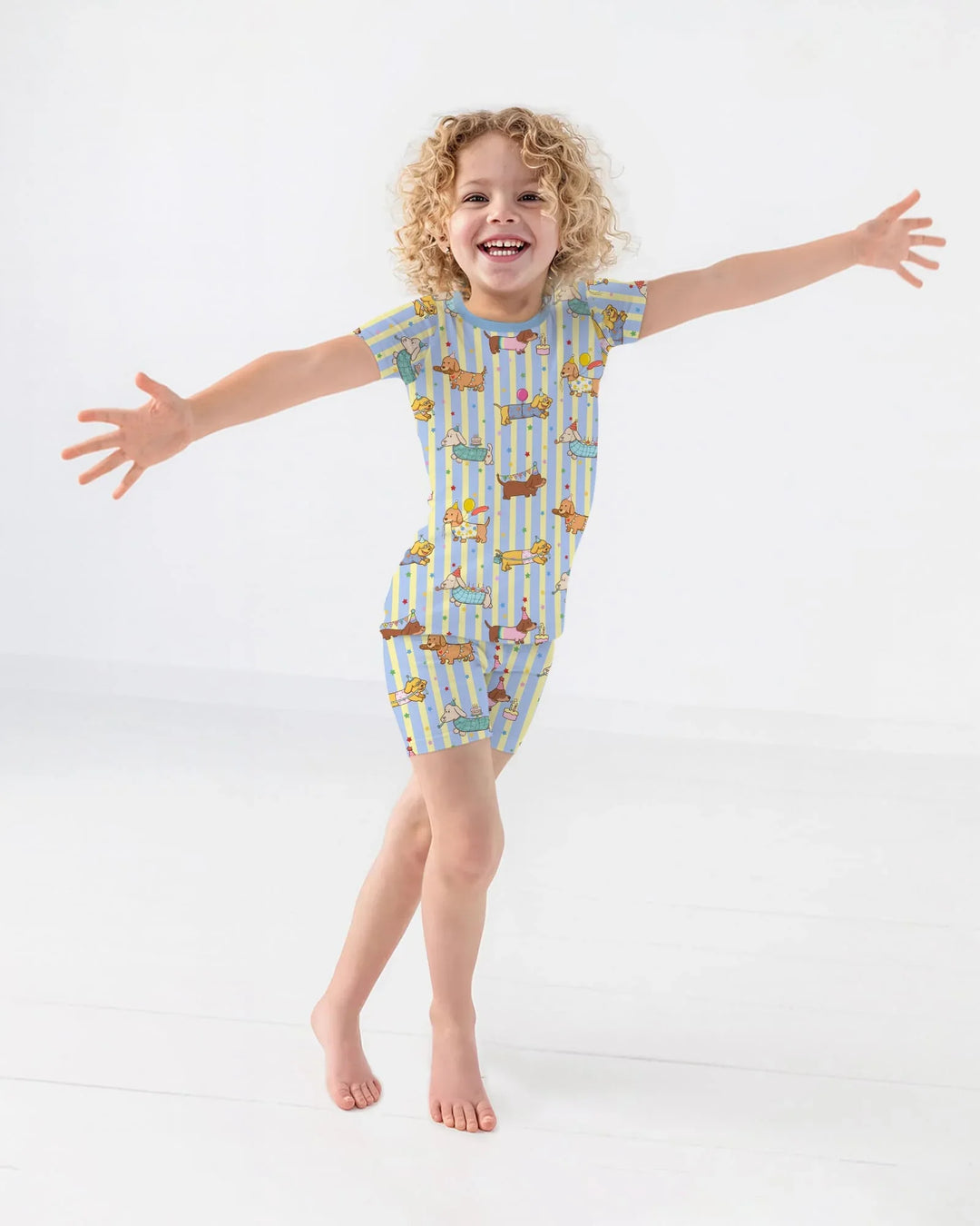 Custom Name Birthday Dachshund Bamboo Two Piece Short Sleeve Shorts Pajama Set