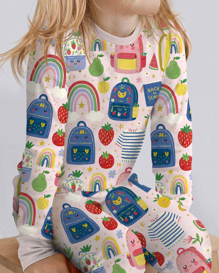 Sweet Rainbow School Adventure Bamboo Two Piece Long Sleeve Pajama Set
