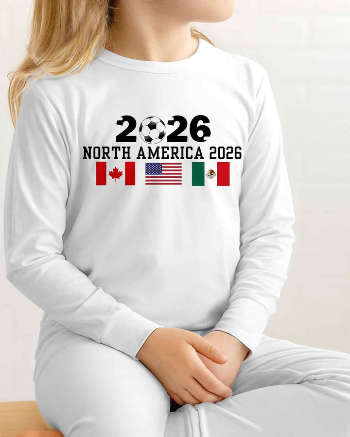 Soccer 2026 USA Canada Mexico Flags Bamboo Two Piece Long Sleeve Pajama Set