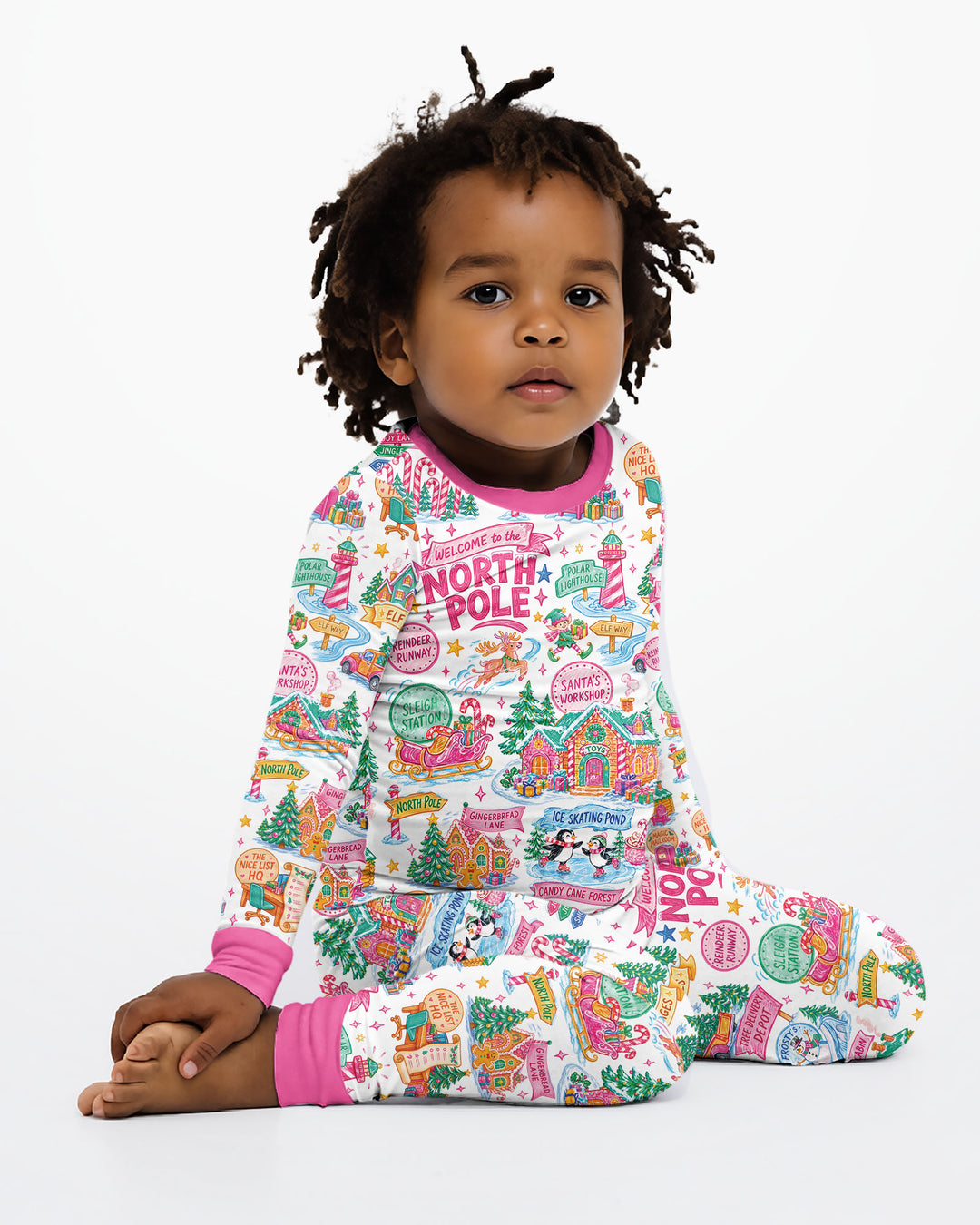 Retro North Pole Bamboo Two Piece Long Sleeve Pajama Set
