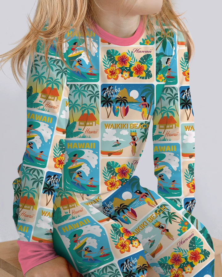 Aloha Postcard Paradise Bamboo Two Piece Long Sleeve Pajama Set