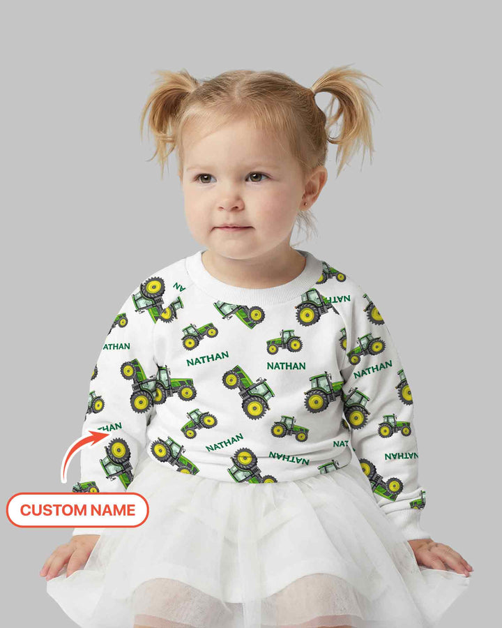 Custom Name Green Tractors Matching Daddy & Me Bamboo Crewneck Sweatshirt