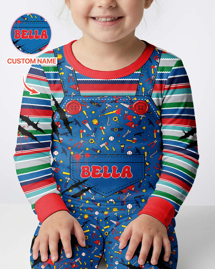 Custom Name Creepy Doll Halloween Bamboo Two Piece Long Sleeve Pajama Set