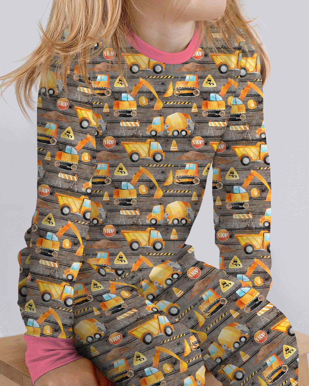 Construction Vehicles Bamboo Two Piece Long Sleeve Pajama Set