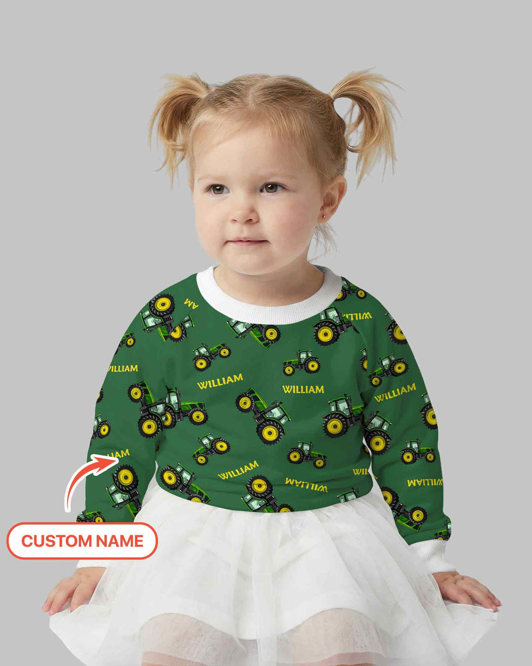 Custom Name Green Tractors Matching Daddy & Me Bamboo Crewneck Sweatshirt