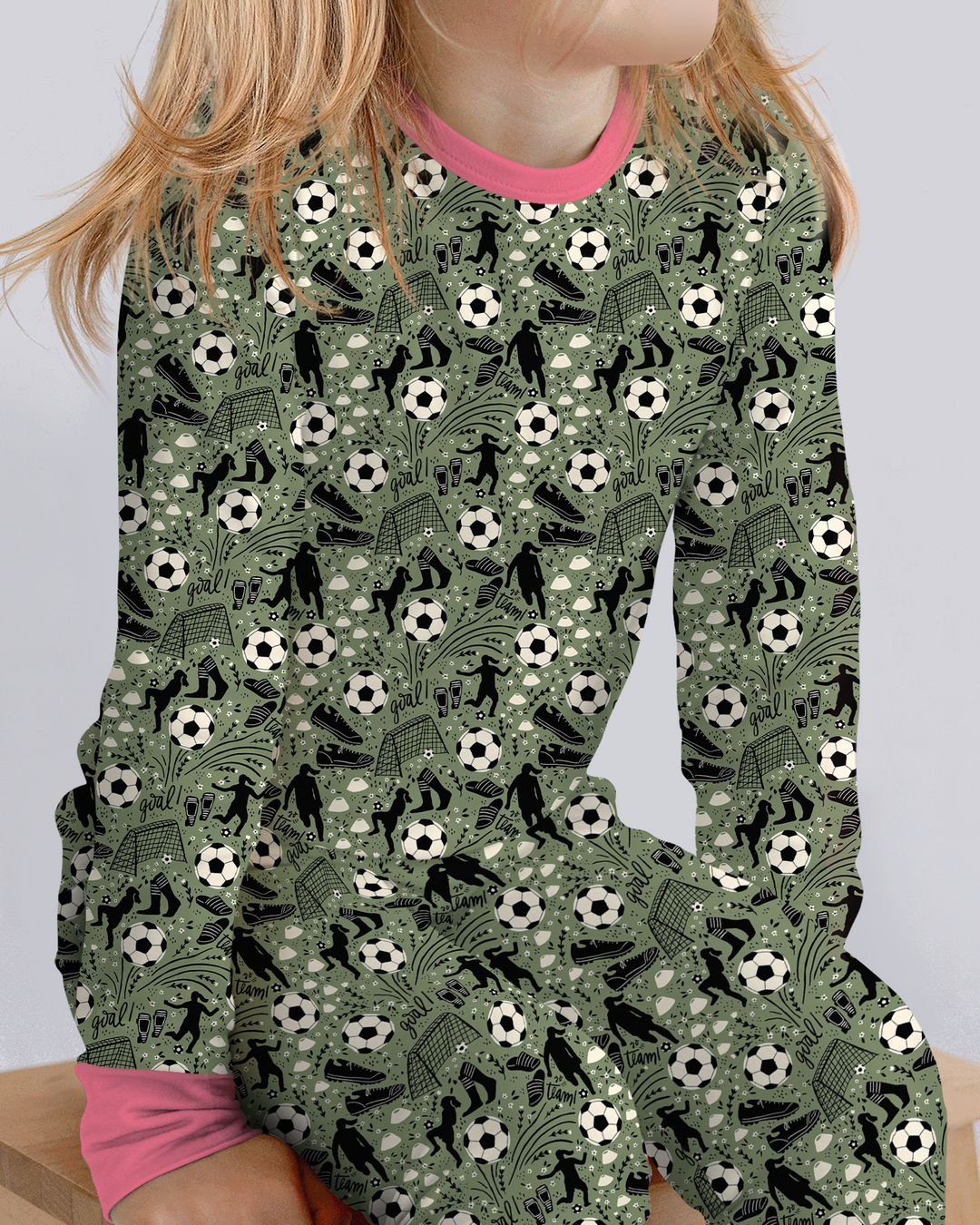 Sage Green Soccer Dreams Bamboo Two Piece Long Sleeve Pajama Set