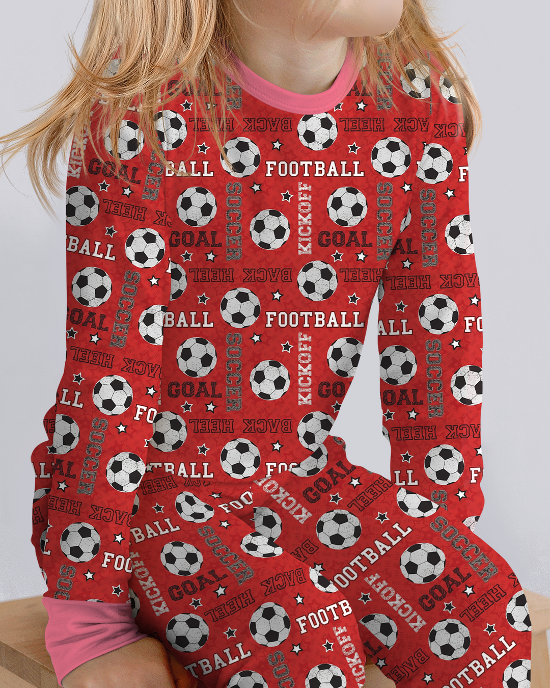 Red Soccer Ball Bamboo Two Piece Long Sleeve Pajama Set