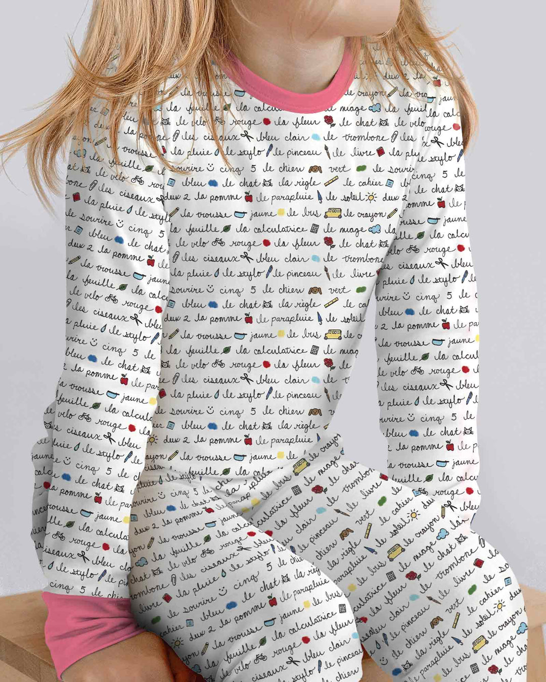 French Classroom Notes Bamboo Two Piece Long Sleeve Pajama Set