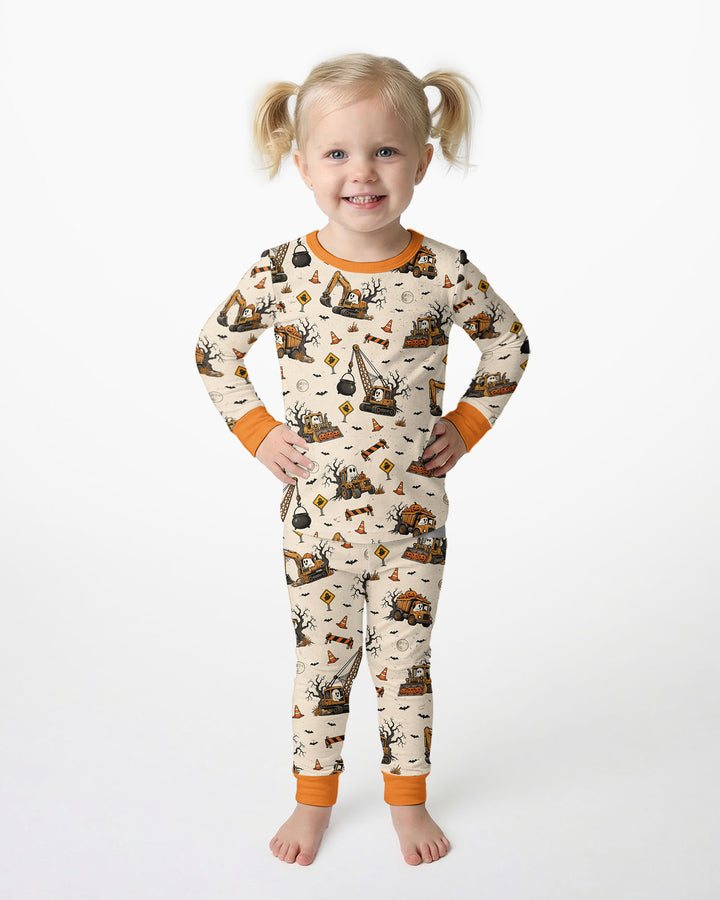 Halloween Construction Crew Ghost Bamboo Two Piece Long Sleeve Pajama Set