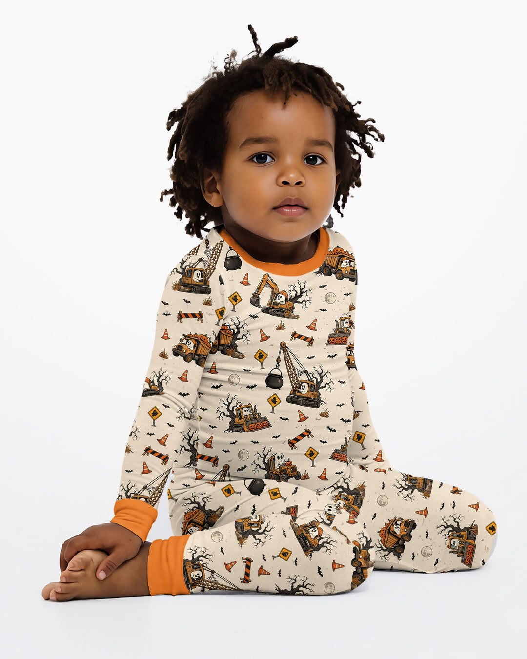 Halloween Construction Crew Ghost Bamboo Two Piece Long Sleeve Pajama Set
