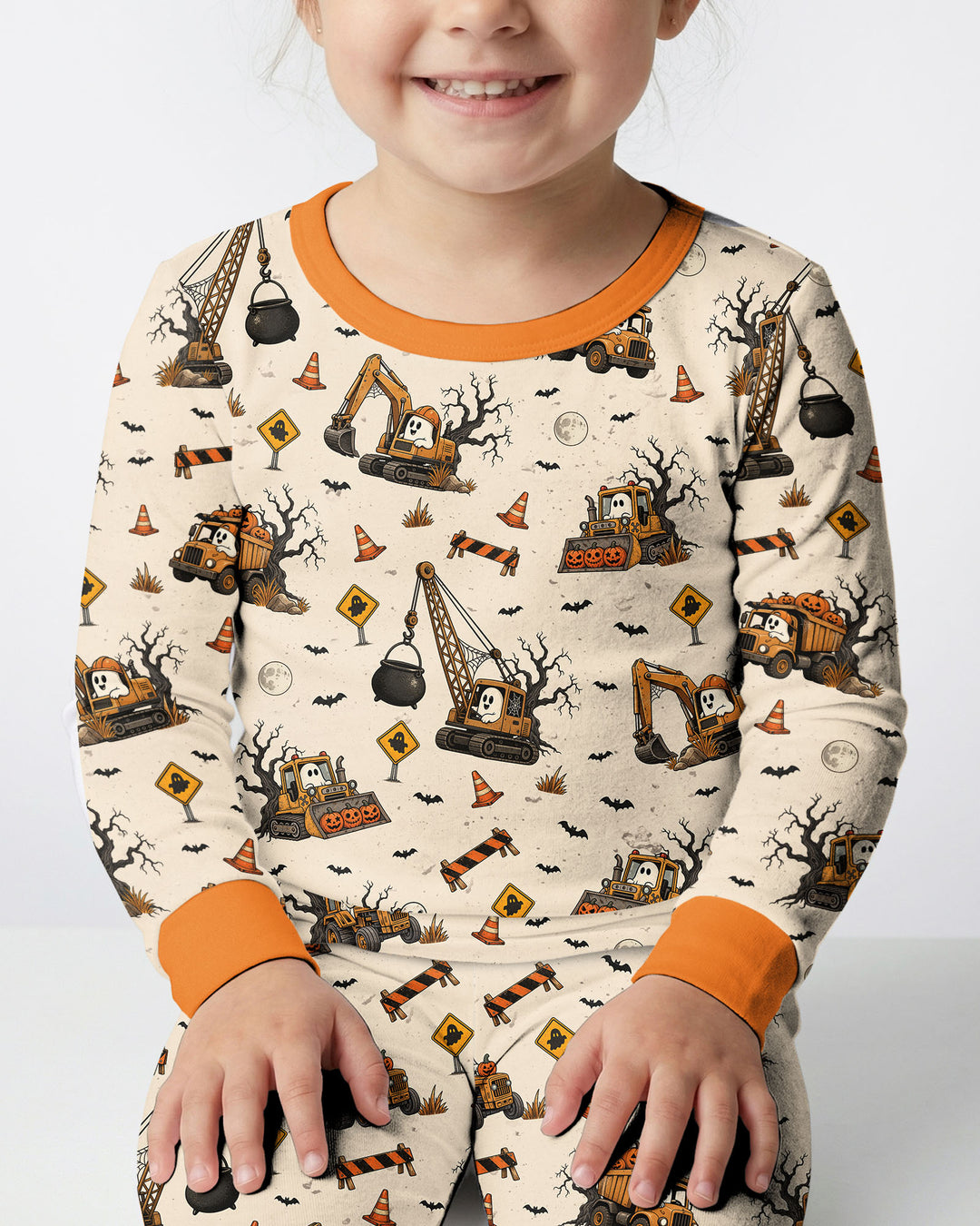 Halloween Construction Crew Ghost Bamboo Two Piece Long Sleeve Pajama Set