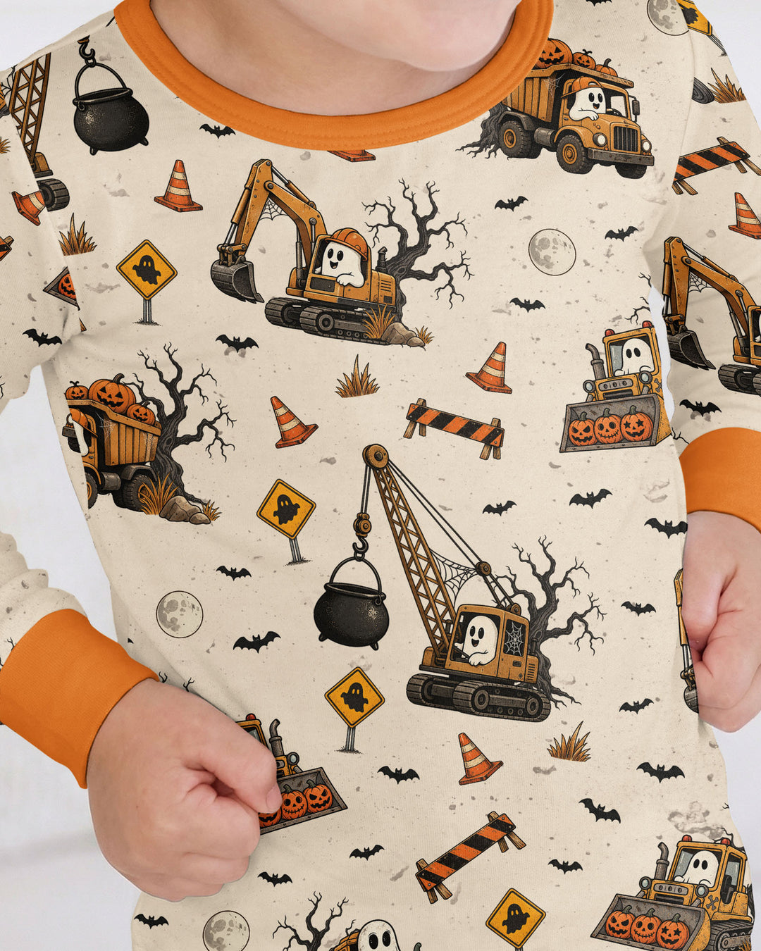 Halloween Construction Crew Ghost Bamboo Two Piece Long Sleeve Pajama Set