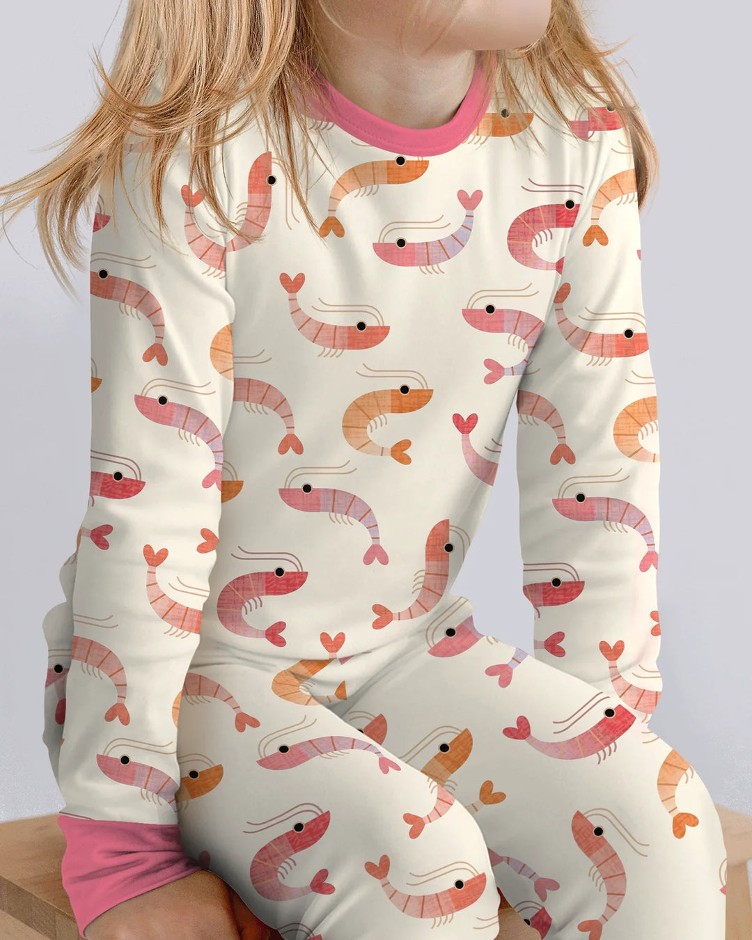 Sweet Shrimp Parade  Bamboo Two Piece Long Sleeve Pajama Set