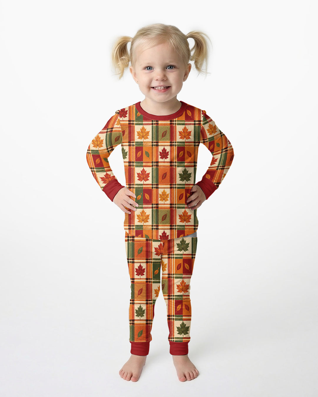 Maple Leaf Fall Vintage Plaid Bamboo Two Piece Long Sleeve Pajama Set