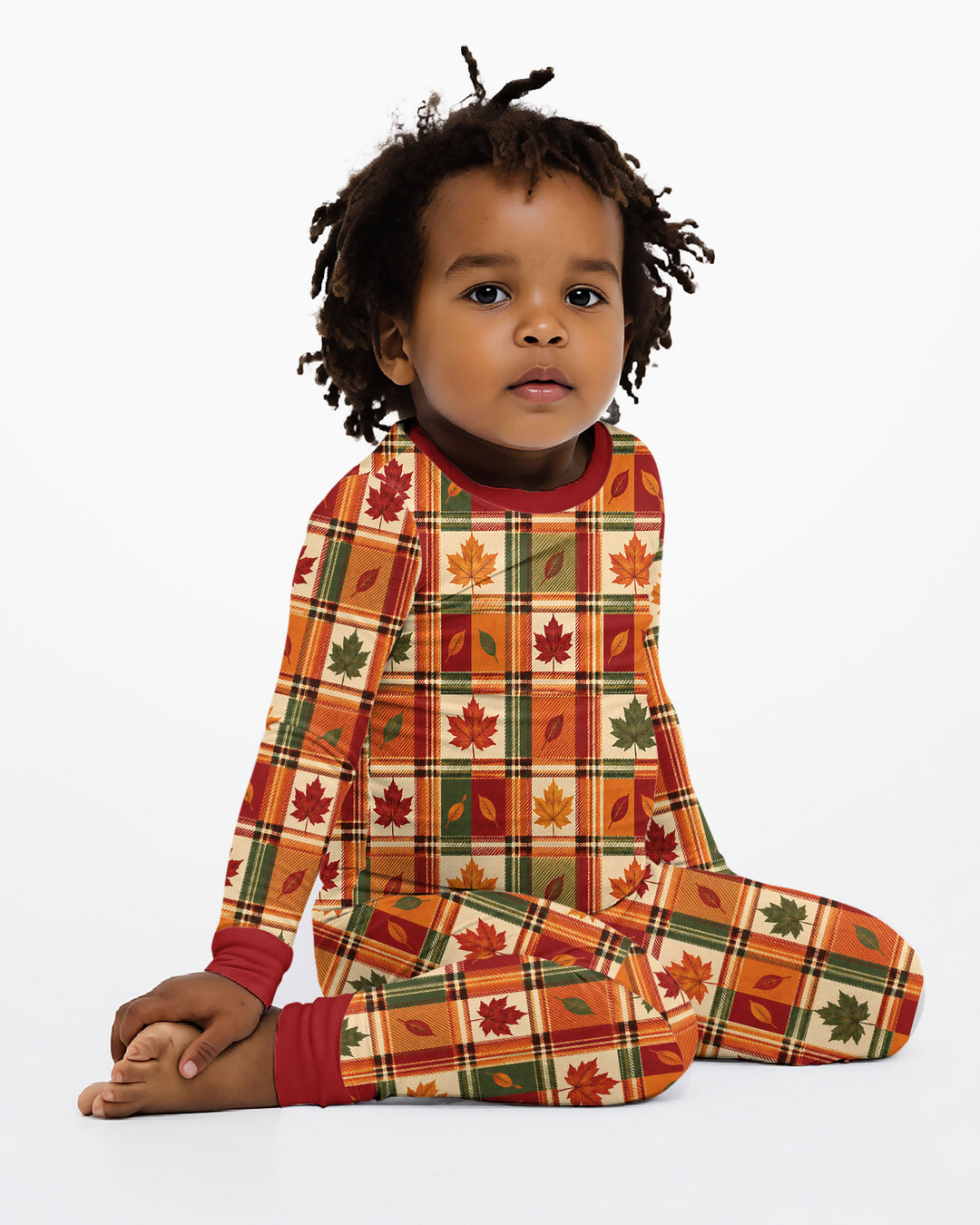 Maple Leaf Fall Vintage Plaid Bamboo Two Piece Long Sleeve Pajama Set
