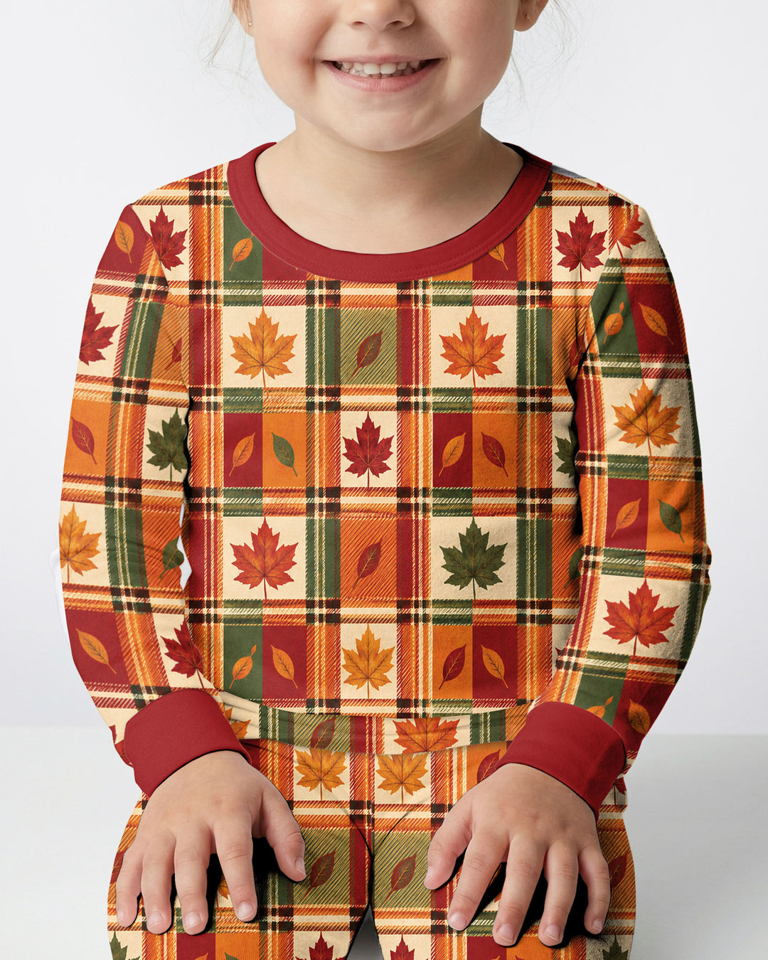 Maple Leaf Fall Vintage Plaid Bamboo Two Piece Long Sleeve Pajama Set