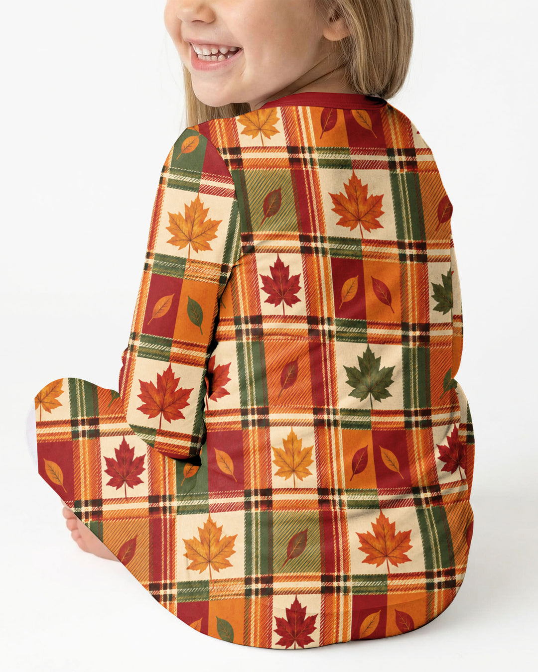 Maple Leaf Fall Vintage Plaid Bamboo Two Piece Long Sleeve Pajama Set