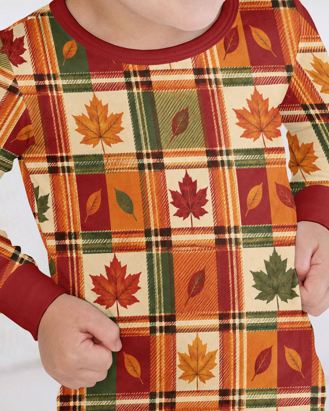 Maple Leaf Fall Vintage Plaid Bamboo Two Piece Long Sleeve Pajama Set