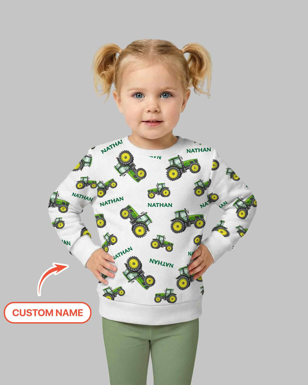 Custom Name Green Tractors Matching Daddy & Me Bamboo Crewneck Sweatshirt