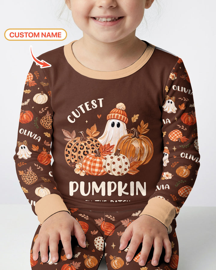 Cutest Pumpkin In The Patch Custom Name Bamboo Two Piece Long Sleeve Pajama Set