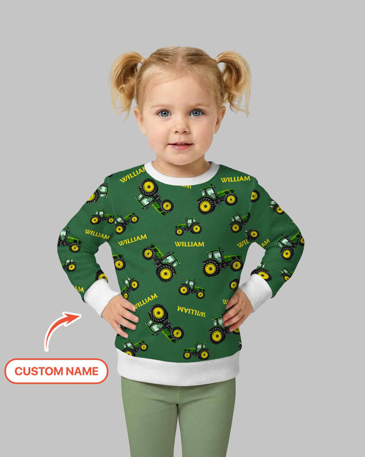 Custom Name Green Tractors Matching Daddy & Me Bamboo Crewneck Sweatshirt